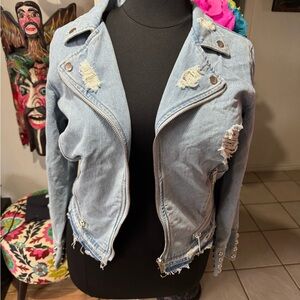 Ashley Stewart Light Blue Distressed Jean Jacket
